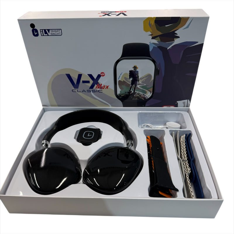 Conjunto Smartwatch V-X Max com 7 Braceletes e Auscultadores