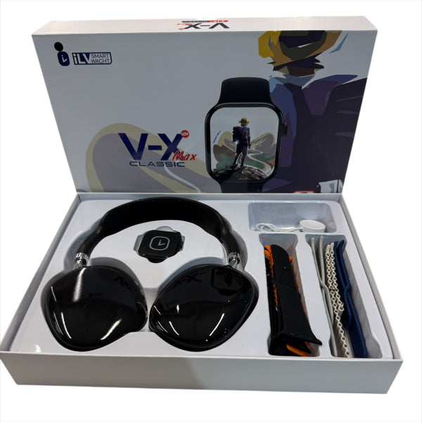 Conjunto Smartwatch V-X Max com 7 Braceletes e Auscultadores