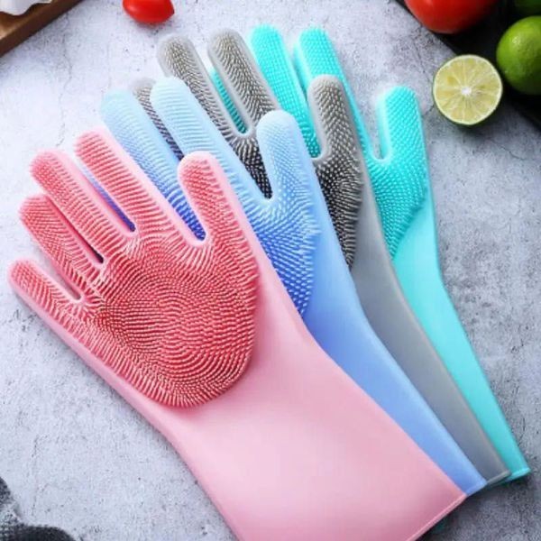 Luvas de Limpeza em Silicone com Escova Integrada