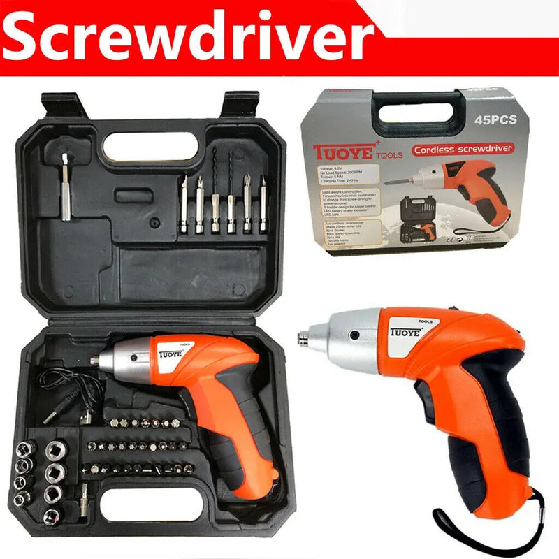 Kit de Destornillador Eléctrico Inalámbrico 45 Piezas – Versatilidad y Precisión en un Solo Set